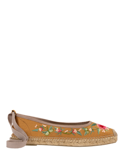 Penelope Chilvers Allegra Satin Embroidered Espadrille Pumps, Tan, Tan