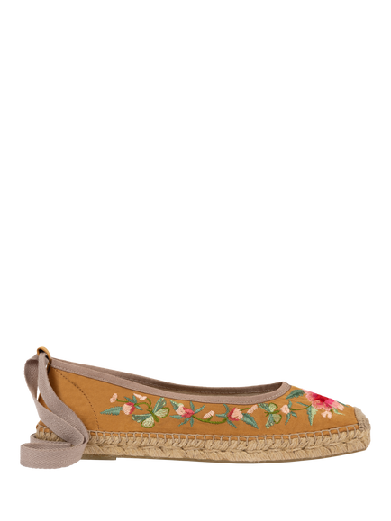 Penelope Chilvers Allegra Satin Embroidered Espadrille Pumps, Tan, Tan