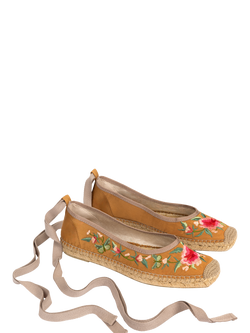 Penelope Chilvers Allegra Satin Embroidered Espadrille Pumps, Tan - view 2, Tan