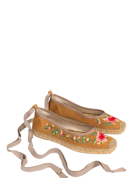 Penelope Chilvers Allegra Satin Embroidered Espadrille Pumps, Tan - view 2, Tan