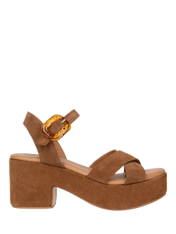 Penelope Chilvers Bella Suede Platform Heel Strappy Sandals, Peat, Peat