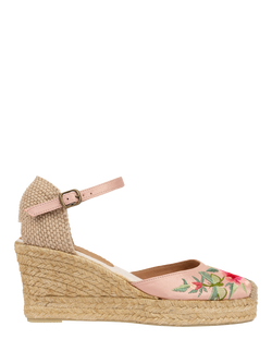 Penelope Chilvers Allegra Satin Embroidered Espadrille Sandals, Pink, Pink