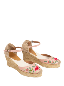 Penelope Chilvers Allegra Satin Embroidered Espadrille Sandals, Pink - view 2, Pink