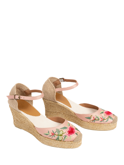Penelope Chilvers Allegra Satin Embroidered Espadrille Sandals, Pink - view 2, Pink