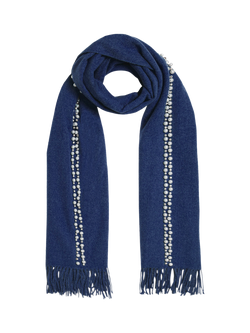 James Lakeland Pearl Embellished Fringe Scarf, Denim