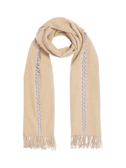 James Lakeland Pearl Embellished Fringe Scarf, Cream