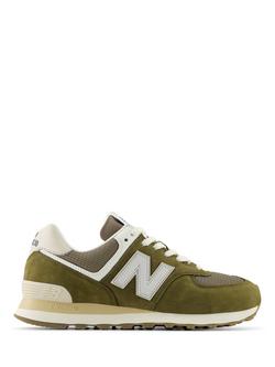 New Balance 574 Leather Lace-Up Trainers, Olive, Olive