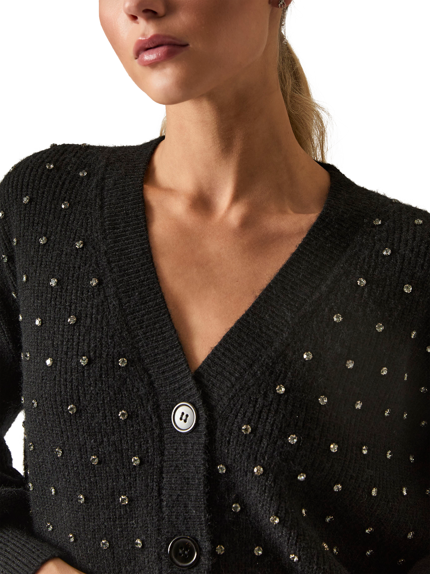 Product image 3 of 6, which shows James Lakeland Stud V-Neck Cardigan, Black, 10