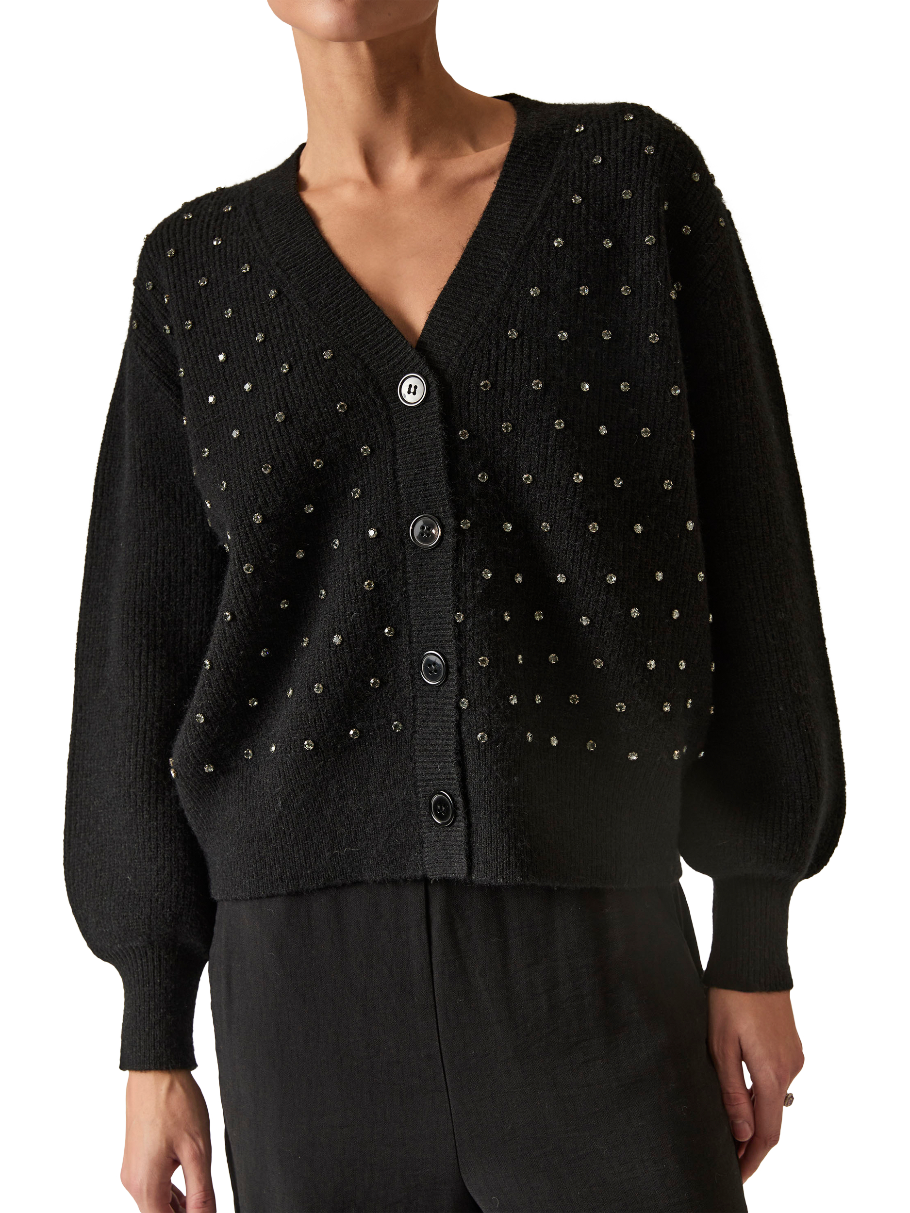 Product image 4 of 6, which shows James Lakeland Stud V-Neck Cardigan, Black, 10