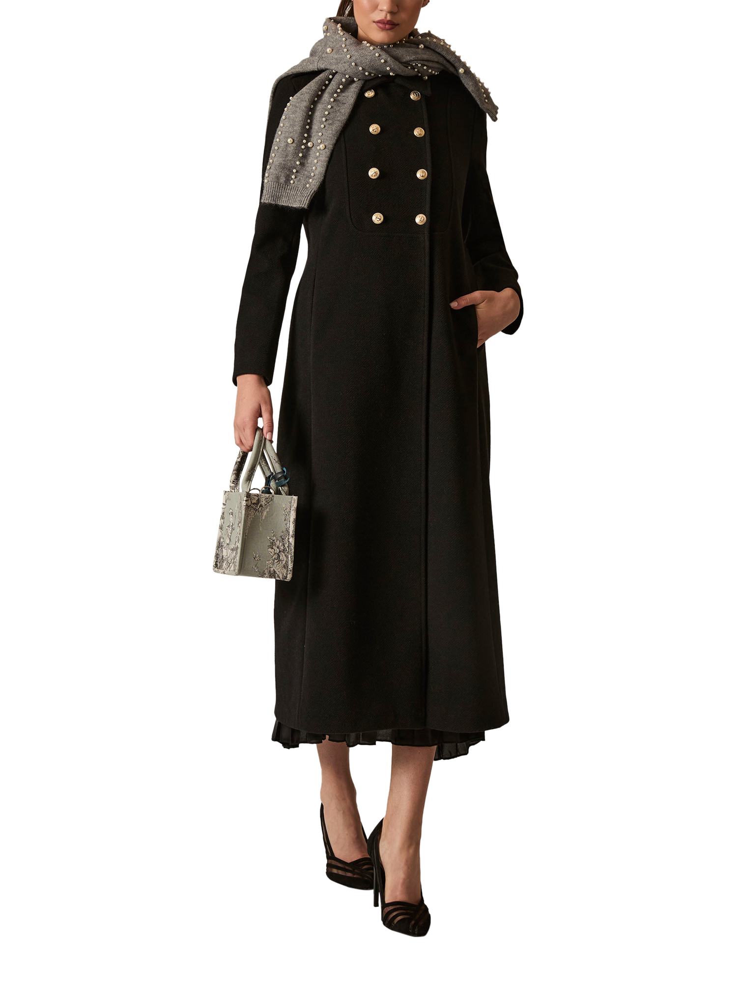 Product image 1 of 5, which shows James Lakeland Long Military Coat, Black, 8