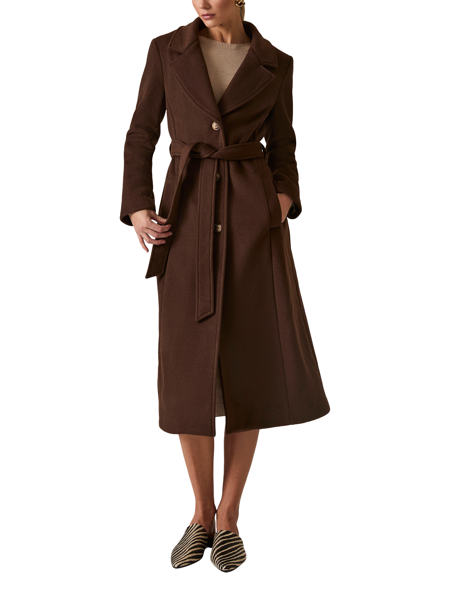 Product image 1 of 7, which shows James Lakeland Classic Midi Coat, Brown, 8
