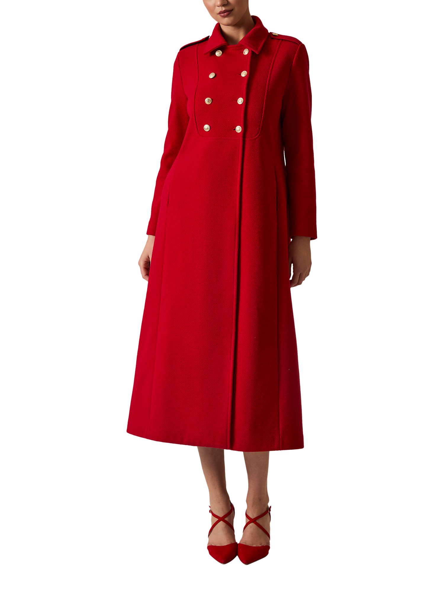 Product image 1 of 5, which shows James Lakeland Long Military Coat, Red, 8