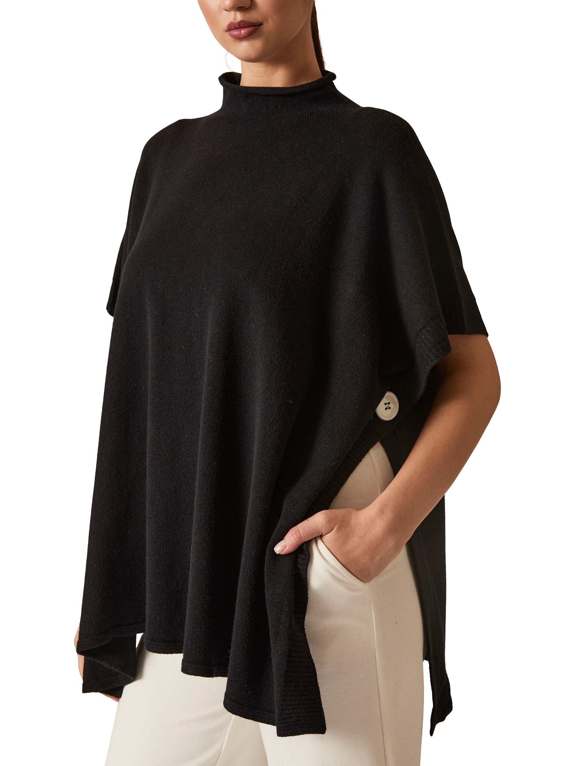 Product image 3 of 6, which shows James Lakeland Button Poncho, Black, One Size
