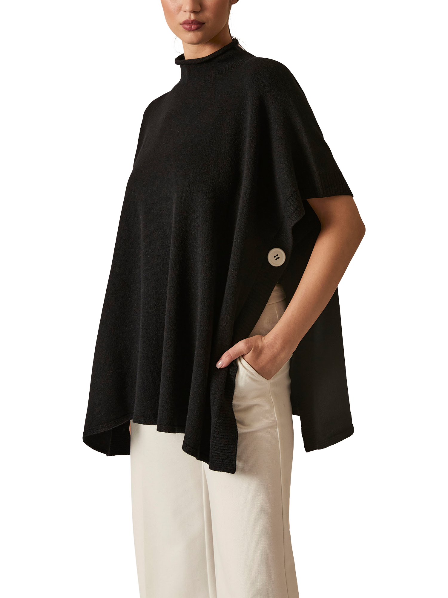 Product image 4 of 6, which shows James Lakeland Button Poncho, Black, One Size