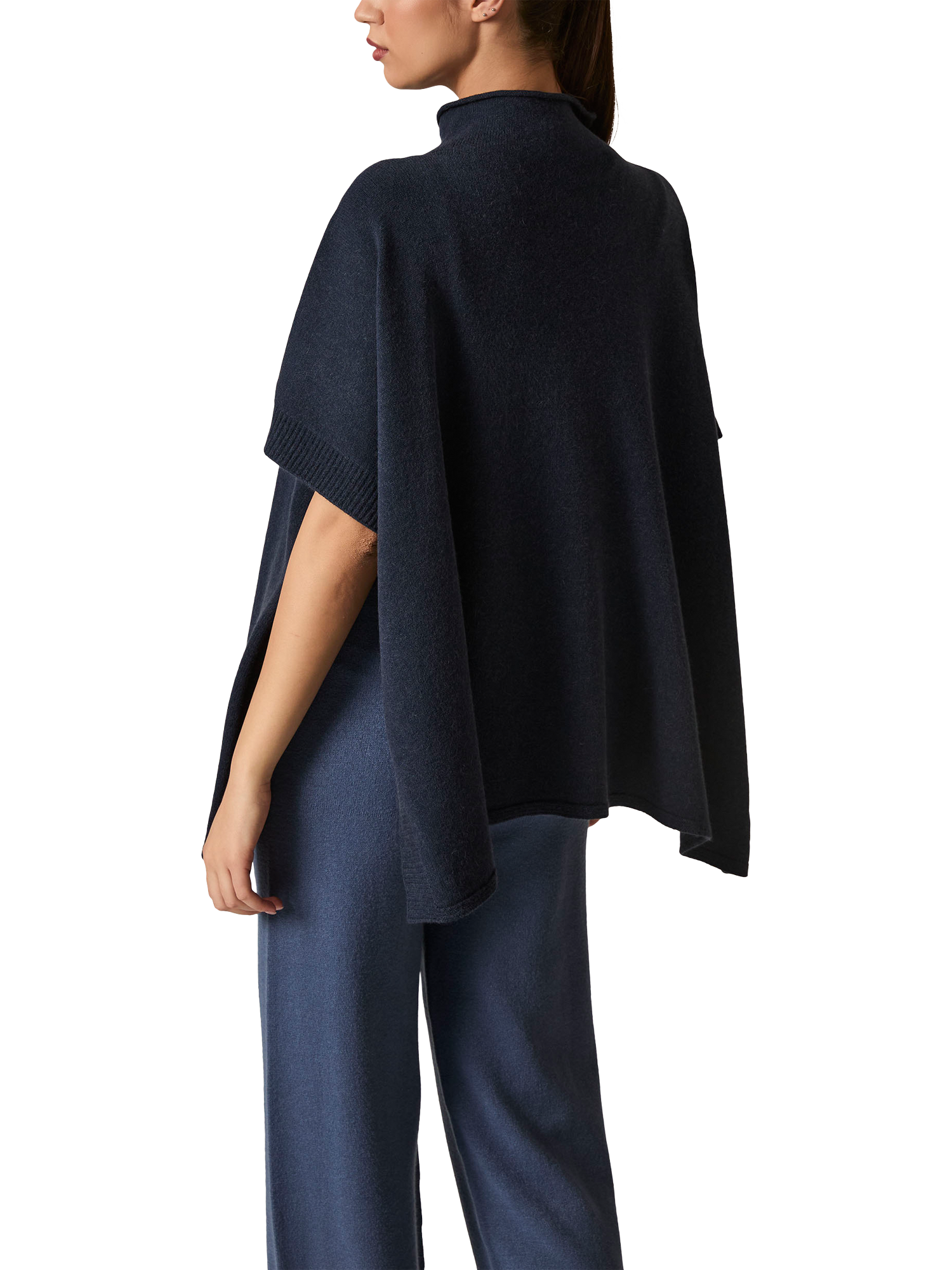 Product image 2 of 5, which shows James Lakeland Short Sleeve Poncho, Navy, One Size