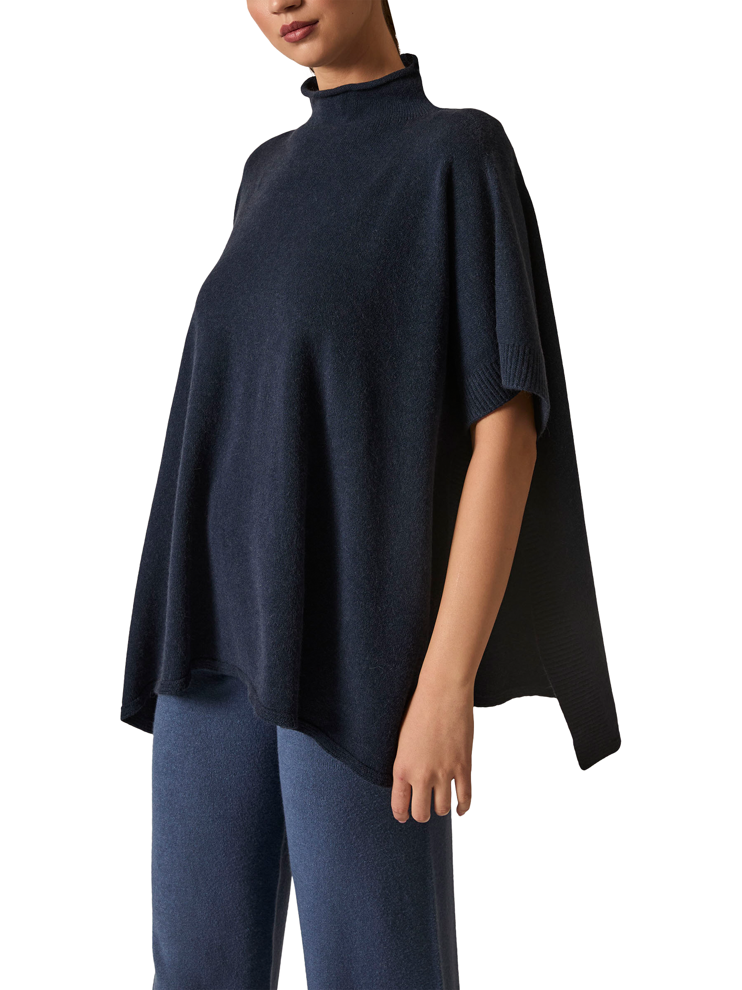 Product image 3 of 5, which shows James Lakeland Short Sleeve Poncho, Navy, One Size