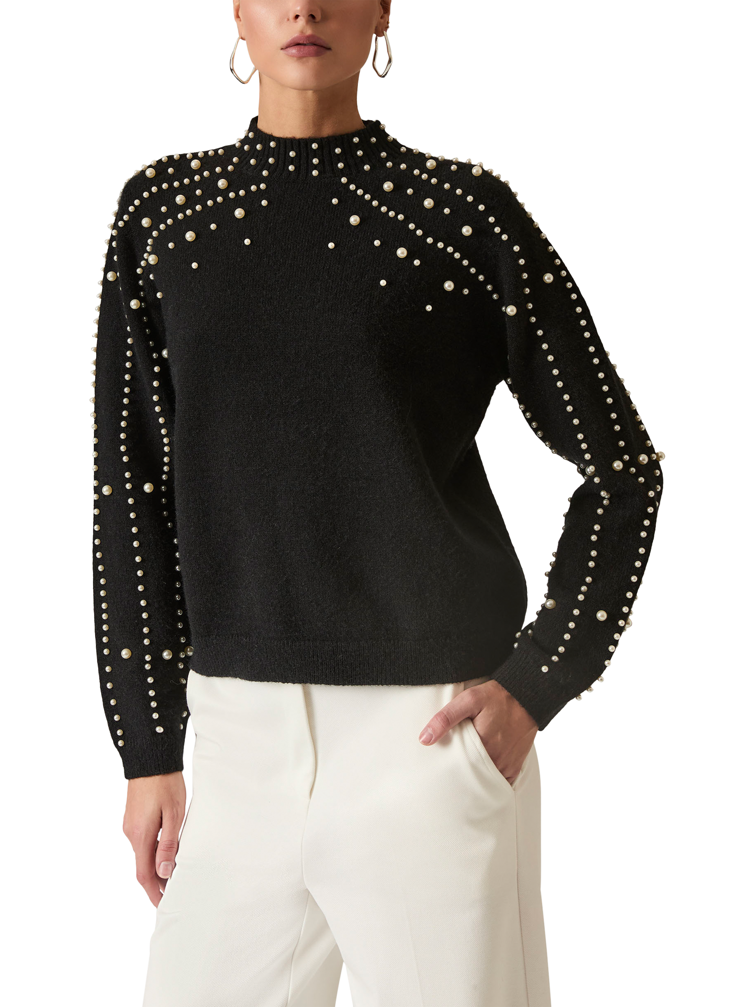 Product image 3 of 6, which shows James Lakeland Pearl Studded Jumper, Black, 10