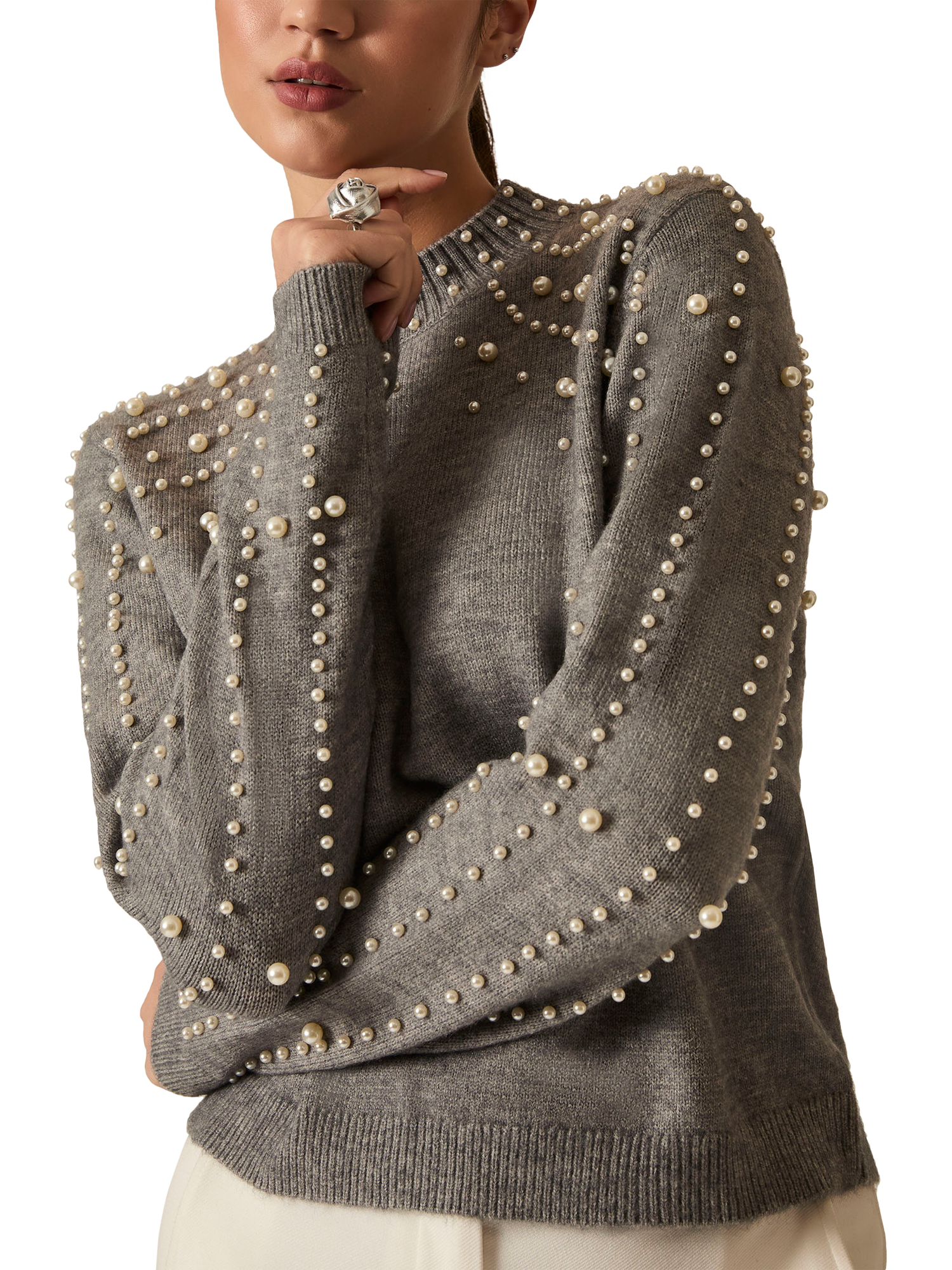 Product image 1 of 5, which shows James Lakeland Pearl Sleeve Jumper, Grey, 10