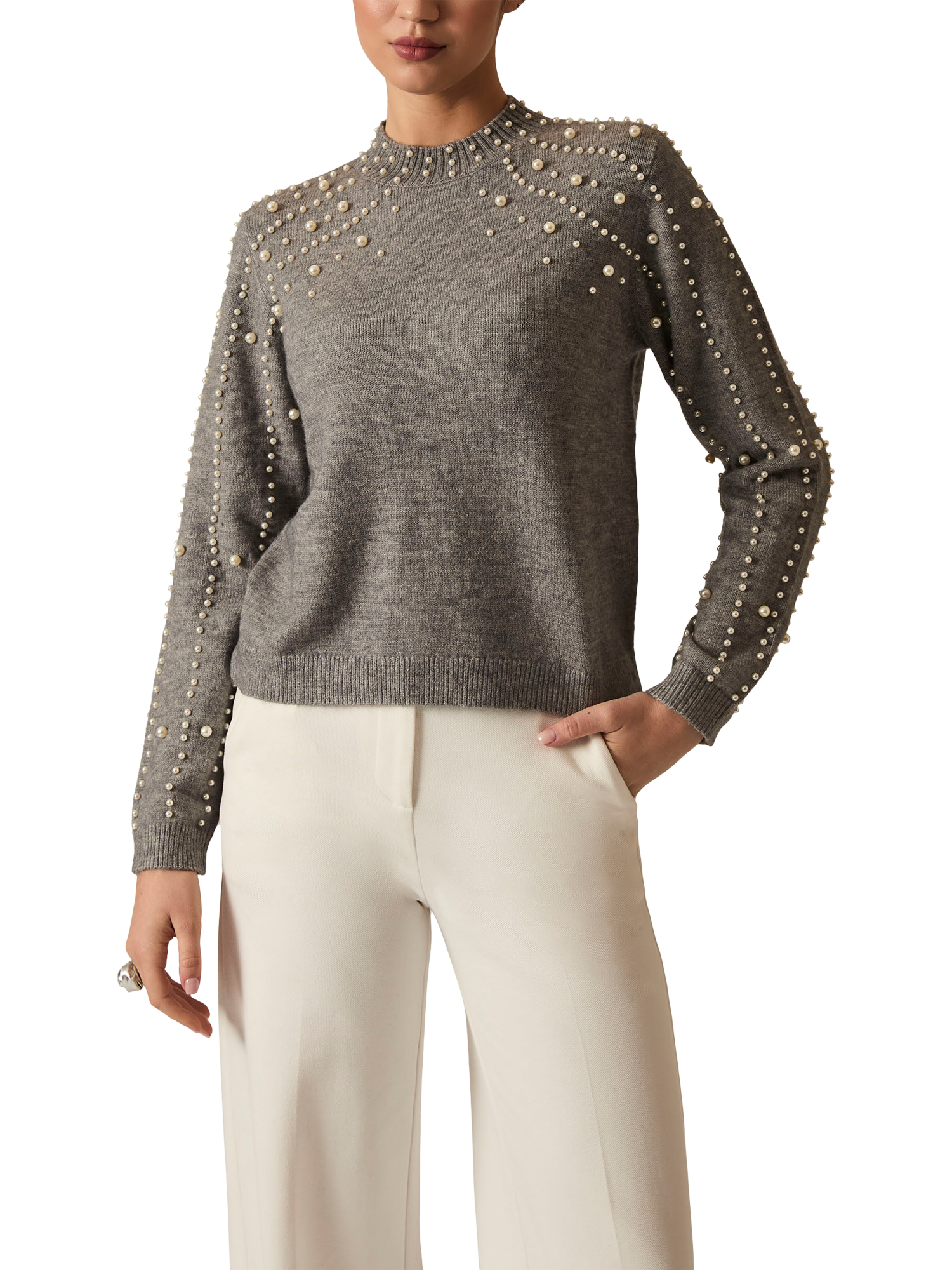 Product image 2 of 5, which shows James Lakeland Pearl Sleeve Jumper, Grey, 10