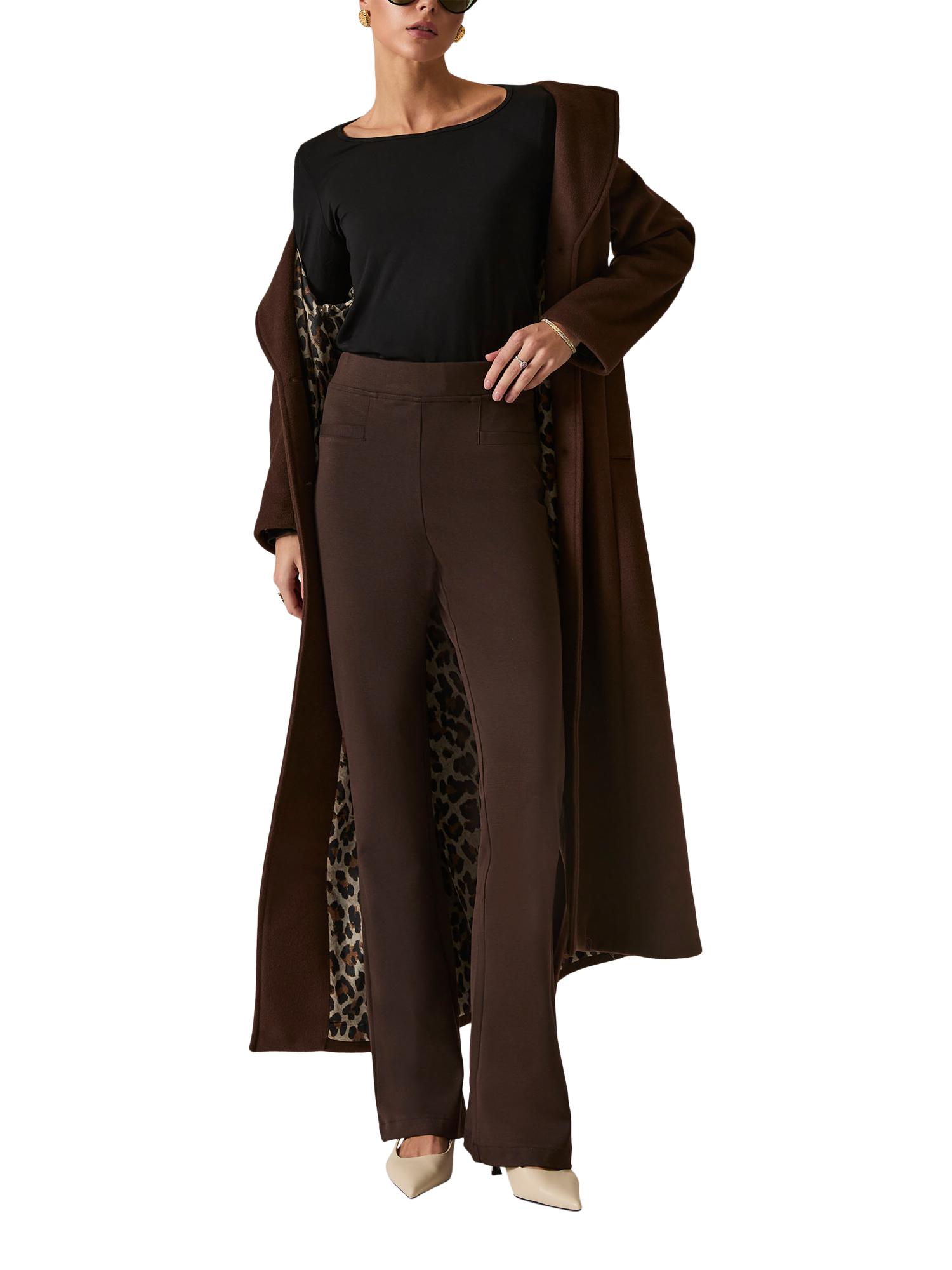 Product image 1 of 5, which shows James Lakeland Tailored Bootcut Trousers, Brown, 8