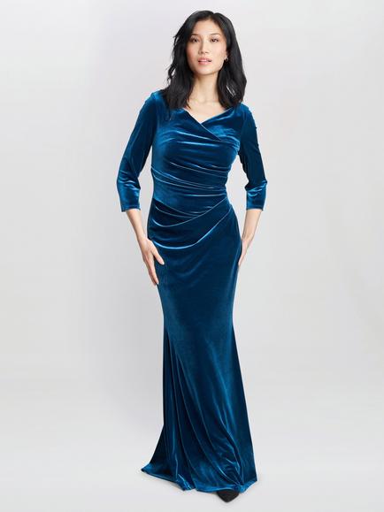 Gina Bacconi Sophie Velvet Maxi Dress, Teal