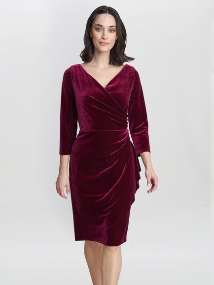Gina Bacconi Zoe Velvet Wrap Dress, Wine