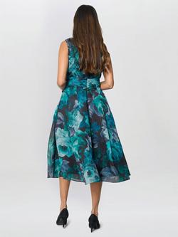 Gina Bacconi May Floral Midi Dress, Black/Teal - view 2, Black/Teal