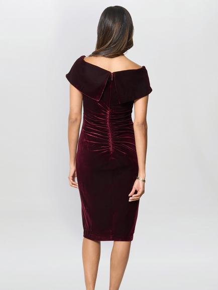 Gina Bacconi Selene Off Shoulder Velvet Dress, Burgundy - view 2, Burgundy