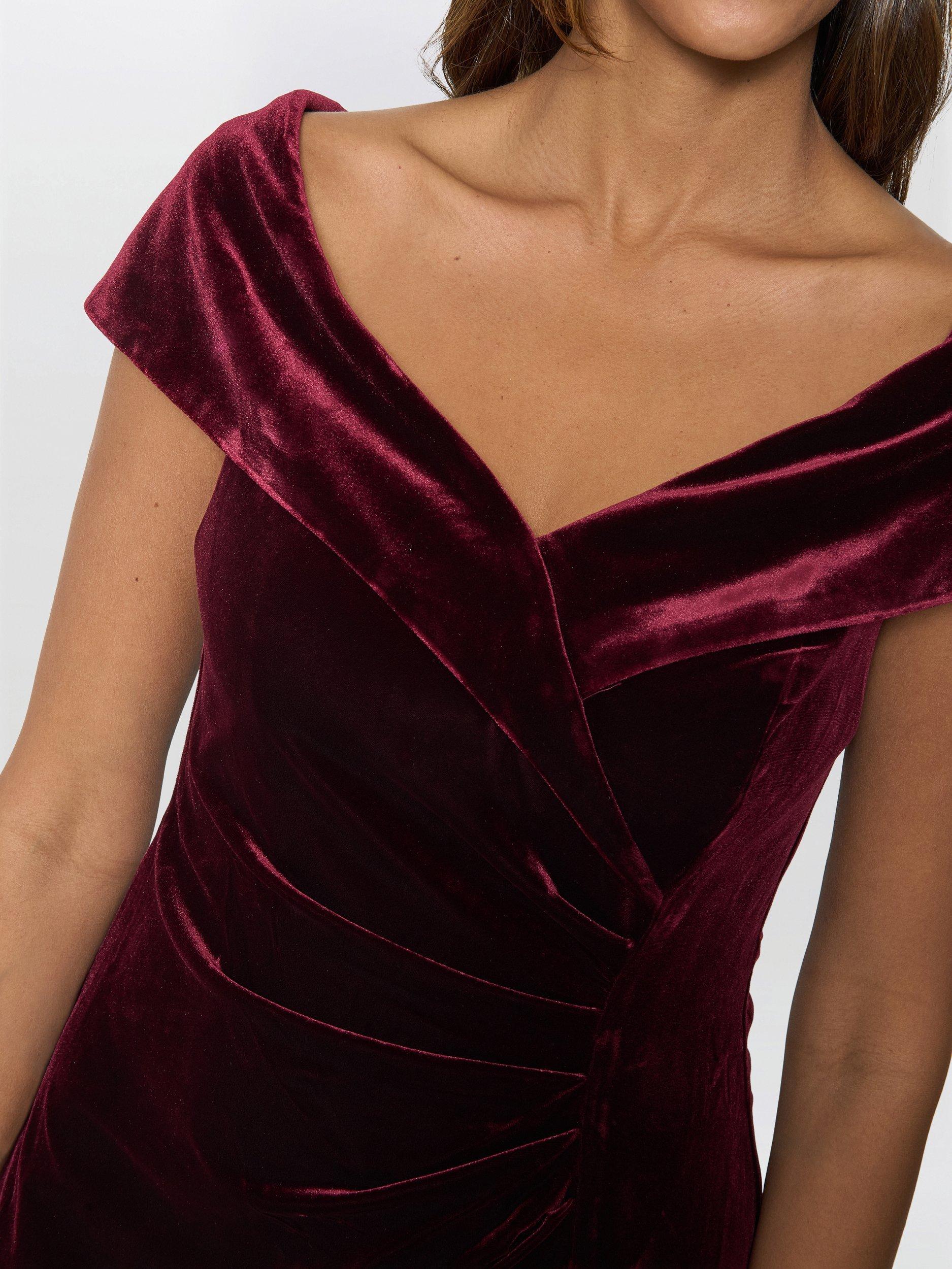 Gina Bacconi Selene Off Shoulder Velvet Dress, Burgundy