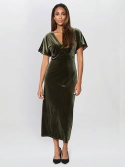 Gina Bacconi Bev Velvet Midi Dress, Olive, Olive