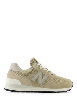 New Balance 574 Leather Lace-Up Trainers, Beige/Off White, Beige/Off White
