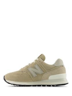 New Balance 574 Leather Lace-Up Trainers, Beige/Off White - view 2, Beige/Off White