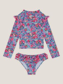 Monsoon Kids' Floral Shell Print UPF50+ Long Sleeve Swim Set, Blue, Blue