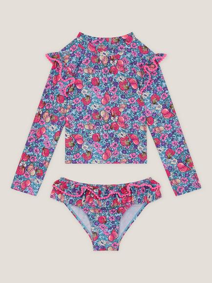 Monsoon Kids' Floral Shell Print UPF50+ Long Sleeve Swim Set, Blue, Blue
