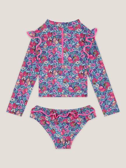 Monsoon Kids' Floral Shell Print UPF50+ Long Sleeve Swim Set, Blue - view 2, Blue