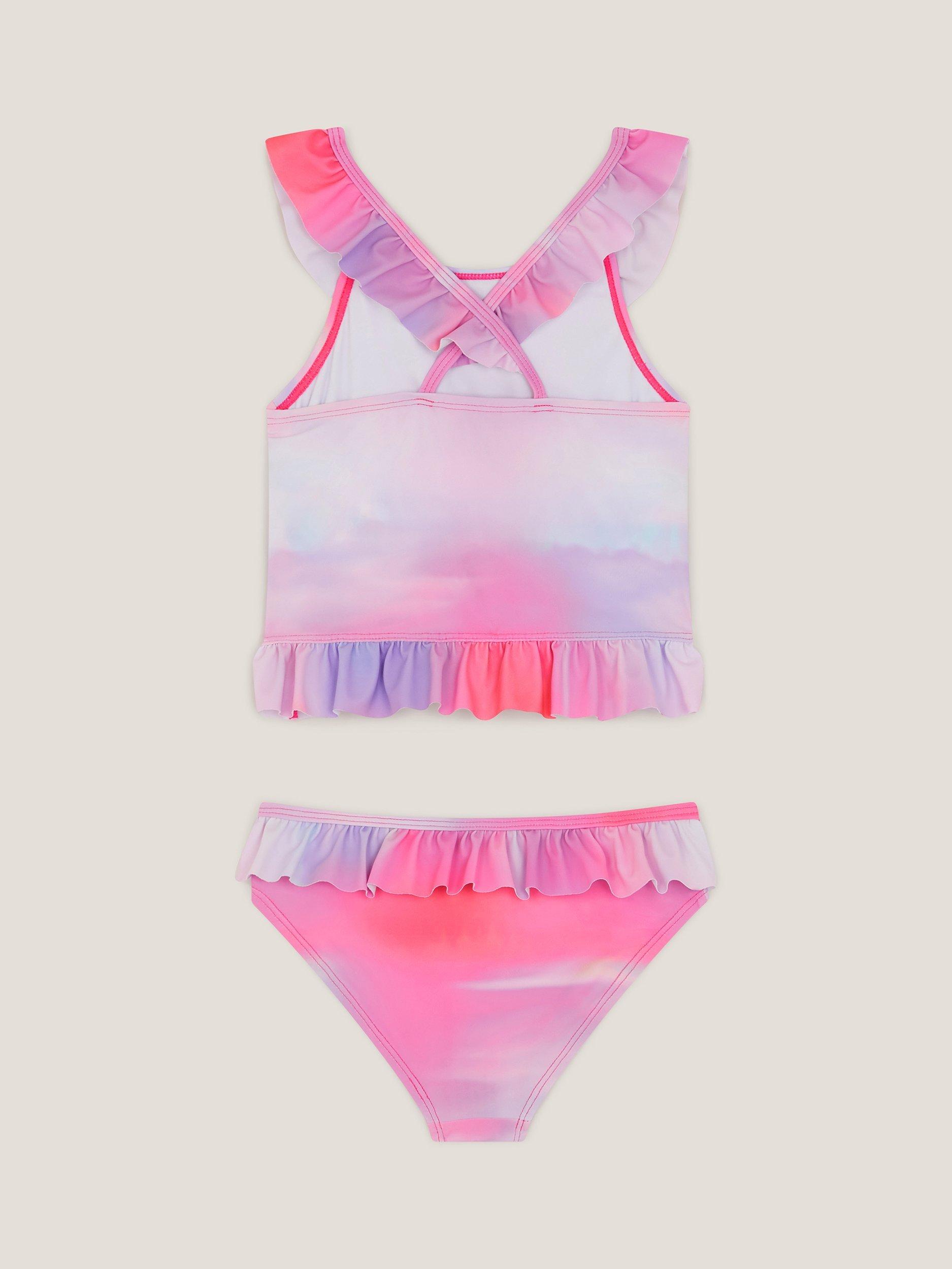 Product image 2 of 2, which shows Monsoon Kids' Frilly Ombre Tankini Set, Pink, 3-4 years