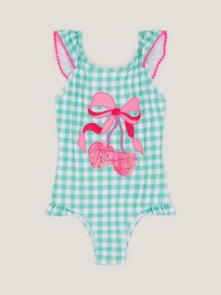 Monsoon Kids' Sequin Cherry Swimsuit, Green, Green