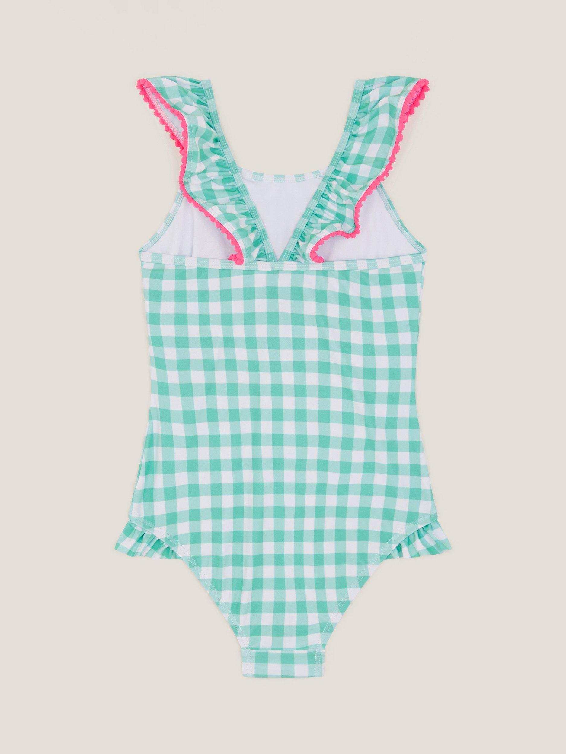 Product image 2 of 3, which shows Monsoon Kids' Sequin Cherry Swimsuit, Green, 3-4 years