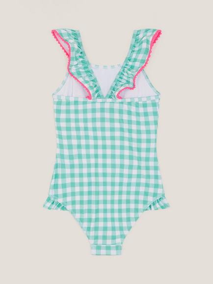 Monsoon Kids' Sequin Cherry Swimsuit, Green - view 2, Green