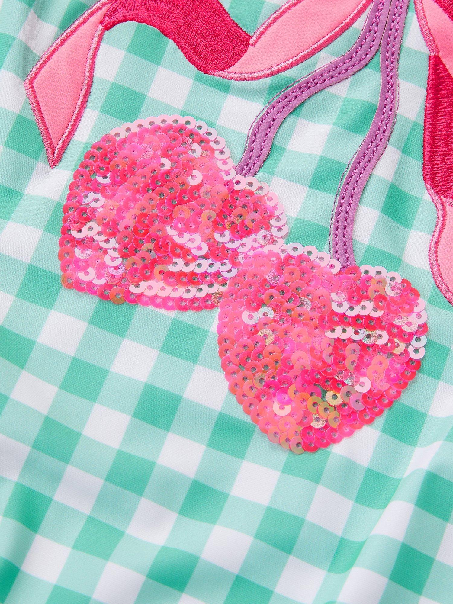 Product image 3 of 3, which shows Monsoon Kids' Sequin Cherry Swimsuit, Green, 3-4 years