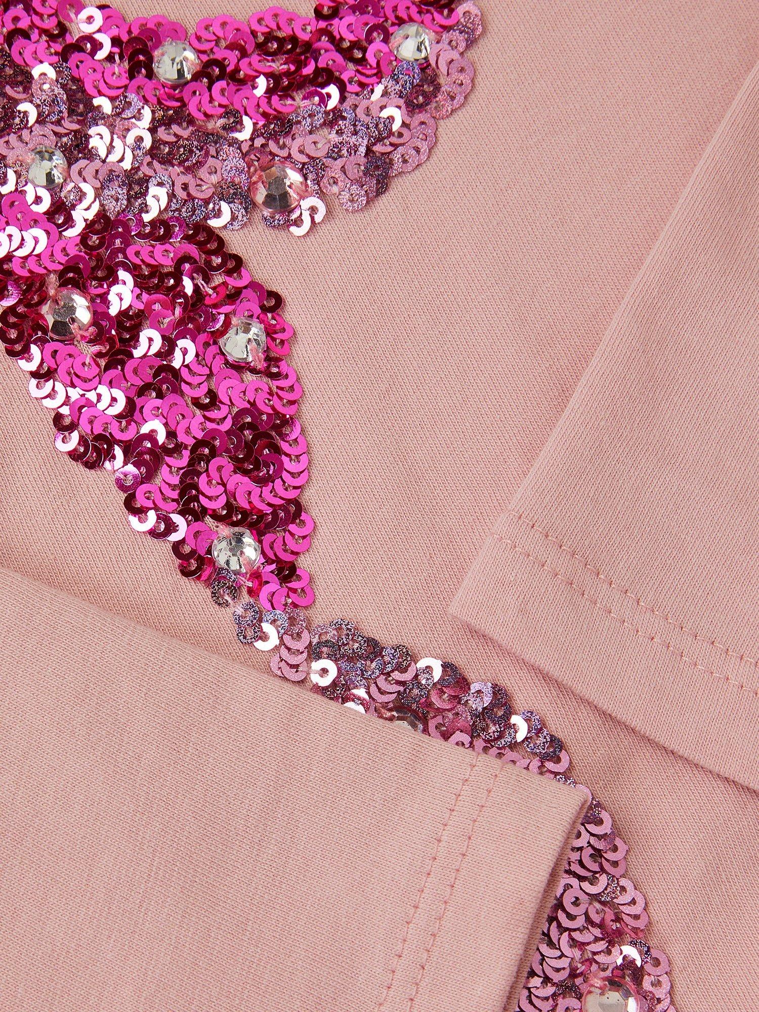 Product image 4 of 4, which shows Monsoon Kids' Sequin Bow Long Sleeve Top, Pink, 3-4 years