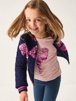 Monsoon Kids' Sequin Bow Bomber Jacket, Navy, Navy