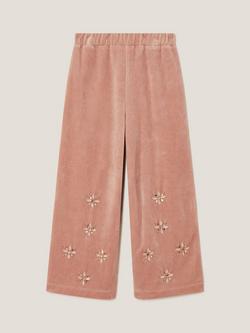 Monsoon Kids' Embellished Velour Wide Leg Trousers, Pink - view 2, Pink