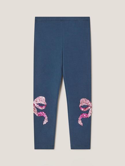 Monsoon Kids' Sequin Bow Leggings, Navy - view 2, Navy