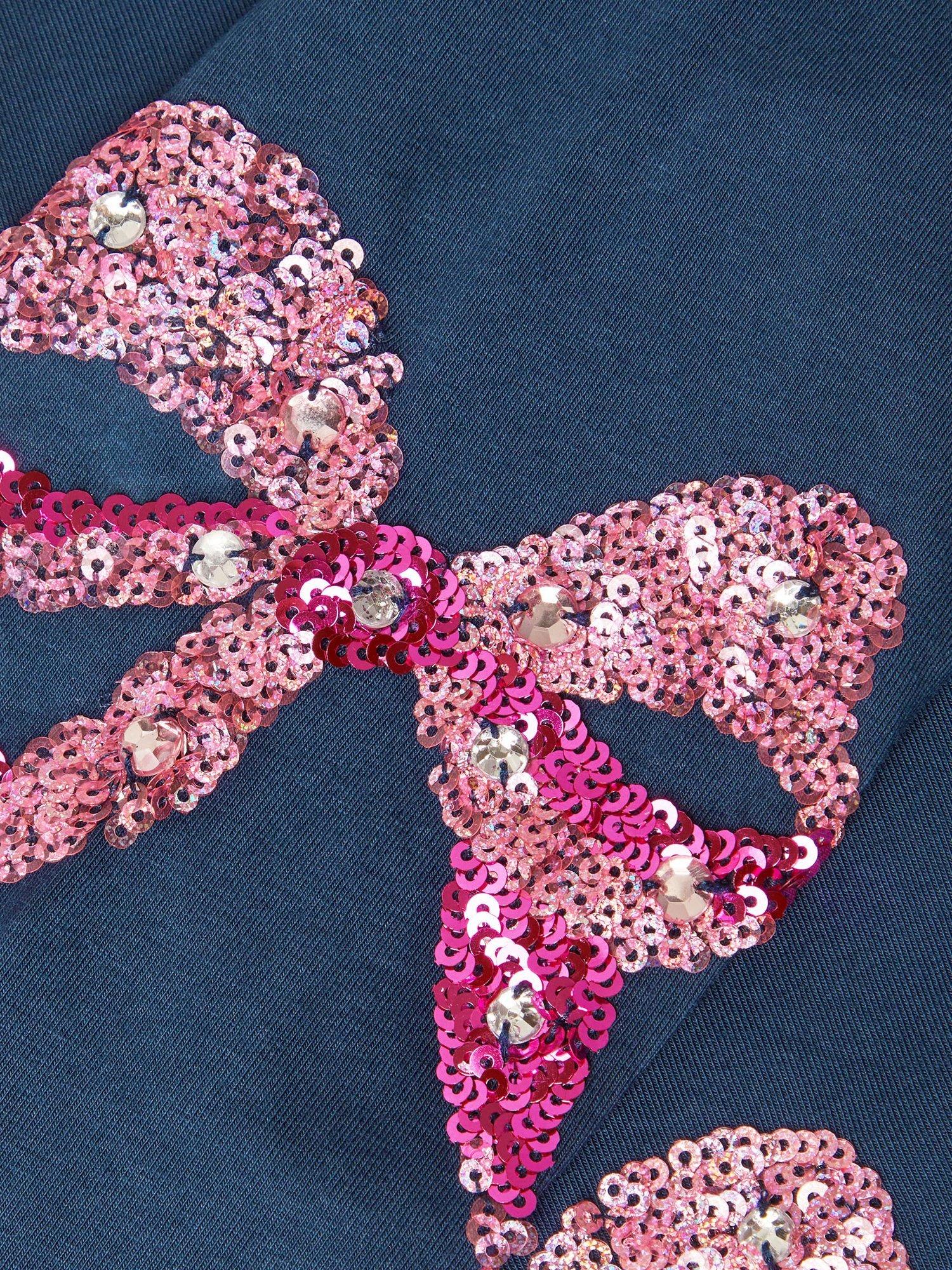 Product image 4 of 4, which shows Monsoon Kids' Sequin Bow Leggings, Navy, 3-4 years