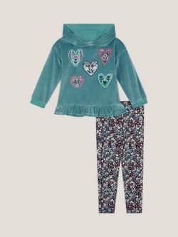 Monsoon Kids' Embellished Velour Hoodie & Floral Leggings Set, Green - view 2, Green