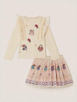 Monsoon Kids' Ruffle Top & Embellished Skirt Set, Ivory - view 2, Ivory
