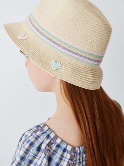 John Lewis Kids' Hearts Paper Straw Trilby Hat, Natural Multi, Natural Multi