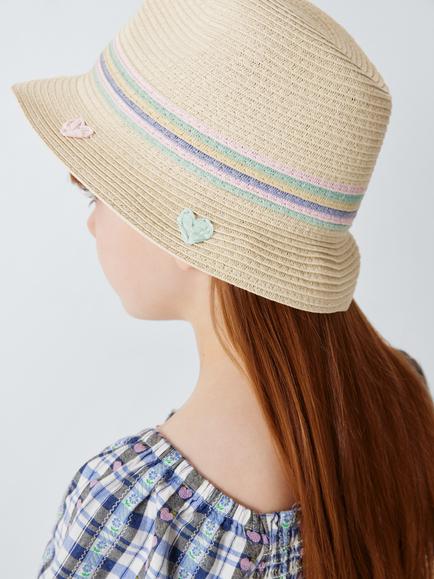 John Lewis Kids' Hearts Paper Straw Trilby Hat, Natural Multi, Natural Multi