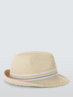 John Lewis Kids' Hearts Paper Straw Trilby Hat, Natural Multi - view 2, Natural Multi